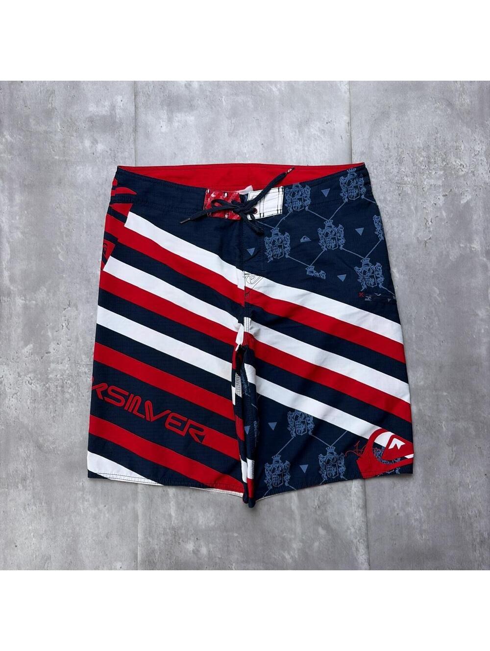 Y2K Navy Quiksilver Surf Grunge Striped Baggy Board Shorts